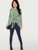 Self<b style="color:White;"><font size="1"> -</font></b>Belted Asymmetrical Hem Top