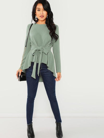 Self<b style="color:White;"><font size="1"> -</font></b>Belted Asymmetrical Hem Top