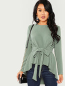 Self<b style="color:White;"><font size="1"> -</font></b>Belted Asymmetrical Hem Top