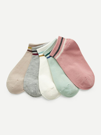 Striped<b style="color:White;"><font size="1"> -</font></b>Hem Ankle Socks 5pairs