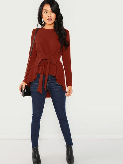 Self<b style="color:White;"><font size="1"> -</font></b>Belted Asymmetrical Hem Top