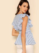 Ruffle<b style="color:White;"><font size="1"> -</font></b>Detail Belted Striped Top