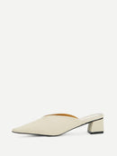 Plain<b style="color:White;"><font size="1"> -</font></b>V-cut Block Heeled Mules