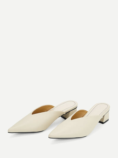 Plain<b style="color:White;"><font size="1"> -</font></b>V-cut Block Heeled Mules