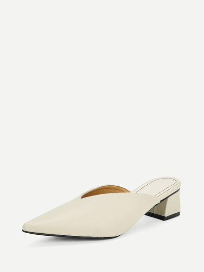 Plain<b style="color:White;"><font size="1"> -</font></b>V-cut Block Heeled Mules