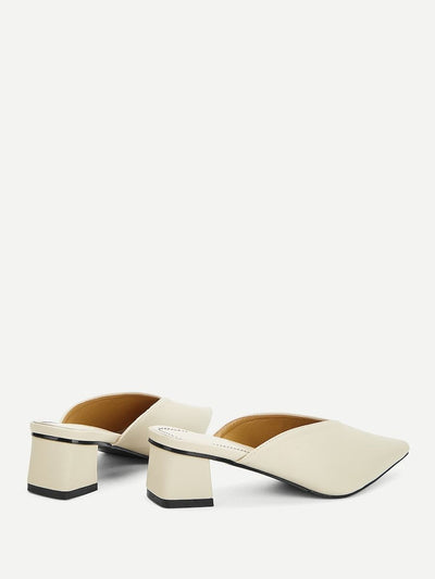 Plain<b style="color:White;"><font size="1"> -</font></b>V-cut Block Heeled Mules