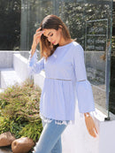 Open<b style="color:White;"><font size="1"> -</font></b>Stitch<b style="color:White;"><font size="1"> -</font></b>Tassel Trim Striped Smock Top