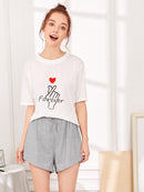 Heart<b style="color:White;"><font size="1"> -</font></b>&<b style="color:White;"><font size="1"> -</font></b>Letter Print Pajama Set