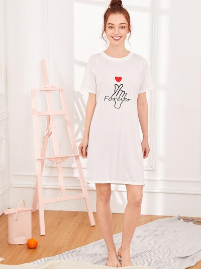 Heart<b style="color:White;"><font size="1"> -</font></b>&<b style="color:White;"><font size="1"> -</font></b>Letter Print Night Dress