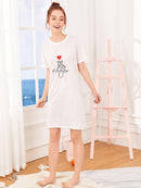 Heart<b style="color:White;"><font size="1"> -</font></b>&<b style="color:White;"><font size="1"> -</font></b>Letter Print Night Dress