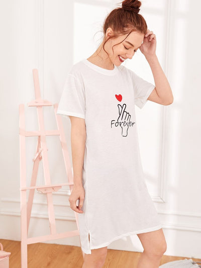 Heart<b style="color:White;"><font size="1"> -</font></b>&<b style="color:White;"><font size="1"> -</font></b>Letter Print Night Dress