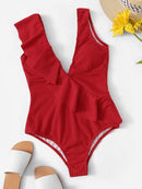 Double<b style="color:White;"><font size="1"> -</font></b>Plunge<b style="color:White;"><font size="1"> -</font></b>Ruffle Textured One Piece Swim