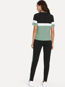 Color-block<b style="color:White;"><font size="1"> -</font></b>Tee<b style="color:White;"><font size="1"> -</font></b>& Drawstring Waist Pants Set