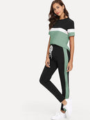 Color-block<b style="color:White;"><font size="1"> -</font></b>Tee<b style="color:White;"><font size="1"> -</font></b>& Drawstring Waist Pants Set