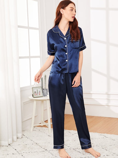 Letter<b style="color:White;"><font size="1"> -</font></b>Embroidered Satin Pajama Set