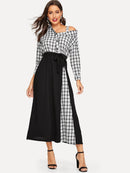 Striped<b style="color:White;"><font size="1"> -</font></b>Waist<b style="color:White;"><font size="1"> -</font></b>Tie Asymmetric Neck Dress