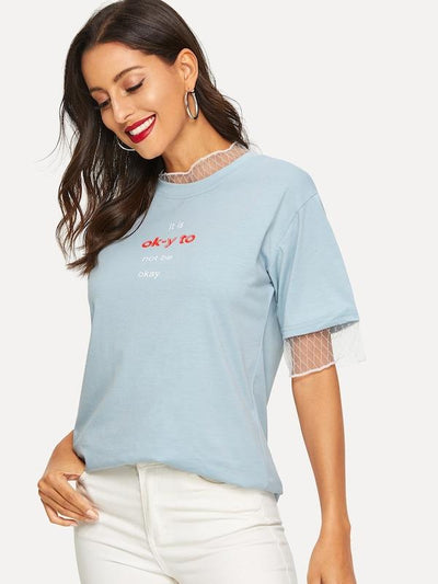 Contrast<b style="color:White;"><font size="1"> -</font></b>Mesh Letter Print Tee