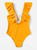 V-Plunge<b style="color:White;"><font size="1"> -</font></b>Ruffle One Piece Swimsuit