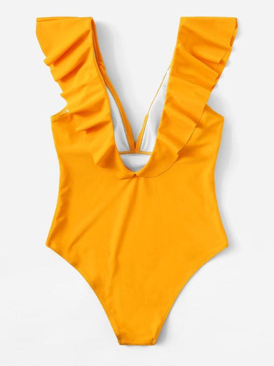 V-Plunge<b style="color:White;"><font size="1"> -</font></b>Ruffle One Piece Swimsuit