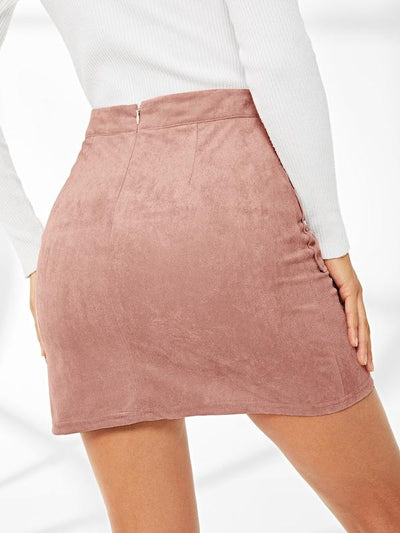 Lace<b style="color:White;"><font size="1"> -</font></b>Up<b style="color:White;"><font size="1"> -</font></b>Detail Flap Pocket Suede Skirt