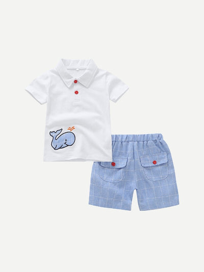 Toddler<b style="color:White;"><font size="1"> -</font></b>Boys<b style="color:White;"><font size="1"> -</font></b>Whale<b style="color:White;"><font size="1"> -</font></b>Embroidery Polo Shirt With Plaid Shorts