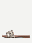 Faux<b style="color:White;"><font size="1"> -</font></b>Pearl<b style="color:White;"><font size="1"> -</font></b>Decor Tweed Flat Slippers