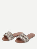 Faux<b style="color:White;"><font size="1"> -</font></b>Pearl<b style="color:White;"><font size="1"> -</font></b>Decor Tweed Flat Slippers