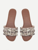 Faux<b style="color:White;"><font size="1"> -</font></b>Pearl<b style="color:White;"><font size="1"> -</font></b>Decor Tweed Flat Slippers