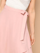 Waist<b style="color:White;"><font size="1"> -</font></b>Knot<b style="color:White;"><font size="1"> -</font></b>Asymmetrical Hem Solid Skirt