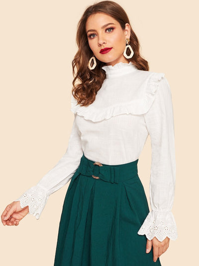 Ruffle<b style="color:White;"><font size="1"> -</font></b>Bib<b style="color:White;"><font size="1"> -</font></b>Schiffy Eyelet Cuff Top