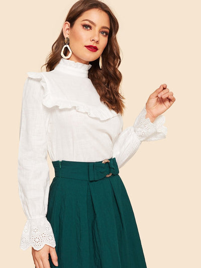 Ruffle<b style="color:White;"><font size="1"> -</font></b>Bib<b style="color:White;"><font size="1"> -</font></b>Schiffy Eyelet Cuff Top