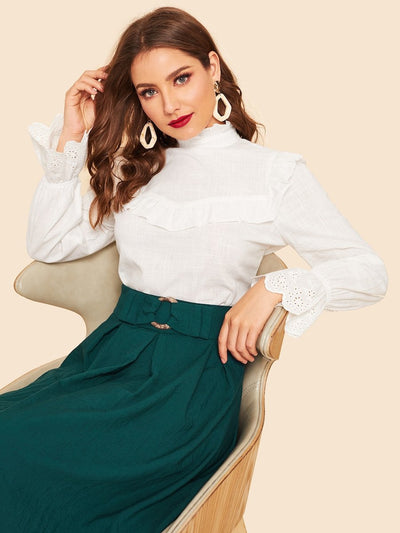 Ruffle<b style="color:White;"><font size="1"> -</font></b>Bib<b style="color:White;"><font size="1"> -</font></b>Schiffy Eyelet Cuff Top