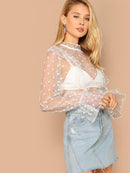 Sheer<b style="color:White;"><font size="1"> -</font></b>Dobby<b style="color:White;"><font size="1"> -</font></b>Mesh Ruffle Top Without Bra