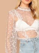 Sheer<b style="color:White;"><font size="1"> -</font></b>Dobby<b style="color:White;"><font size="1"> -</font></b>Mesh Ruffle Top Without Bra