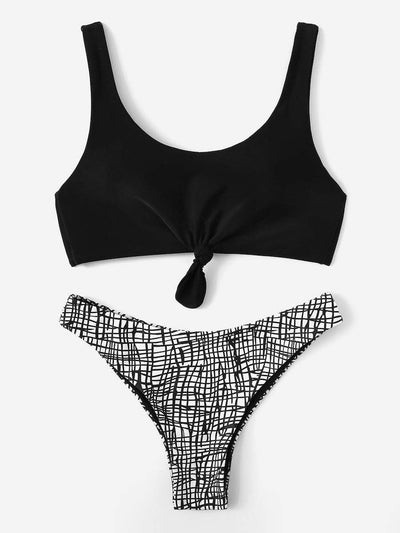 Knot<b style="color:White;"><font size="1"> -</font></b>Front<b style="color:White;"><font size="1"> -</font></b>Top With Plaid Bikini Set