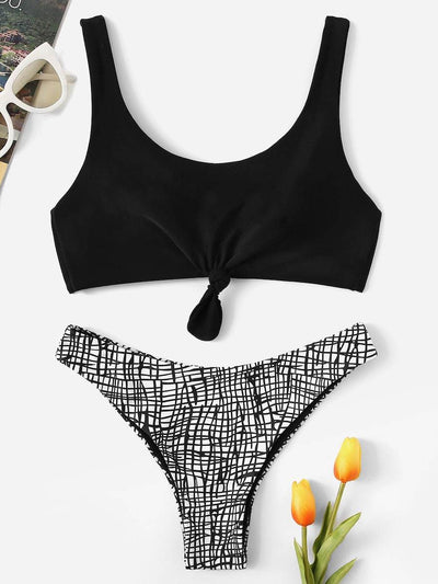 Knot<b style="color:White;"><font size="1"> -</font></b>Front<b style="color:White;"><font size="1"> -</font></b>Top With Plaid Bikini Set