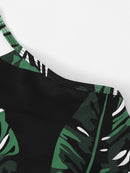 Random<b style="color:White;"><font size="1"> -</font></b>Leaf<b style="color:White;"><font size="1"> -</font></b>Lace-up<b style="color:White;"><font size="1"> -</font></b>Top With Striped Bikini Set