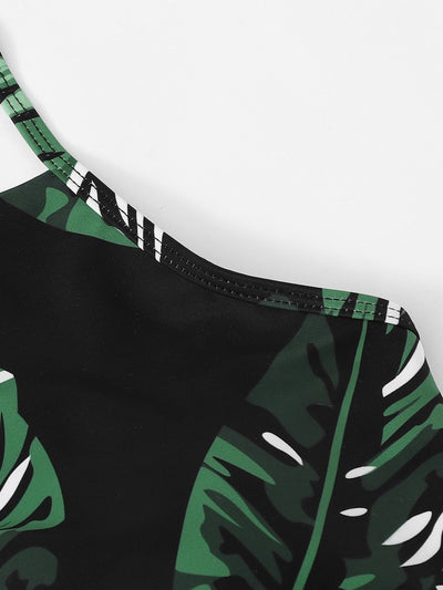 Random<b style="color:White;"><font size="1"> -</font></b>Leaf<b style="color:White;"><font size="1"> -</font></b>Lace-up<b style="color:White;"><font size="1"> -</font></b>Top With Striped Bikini Set