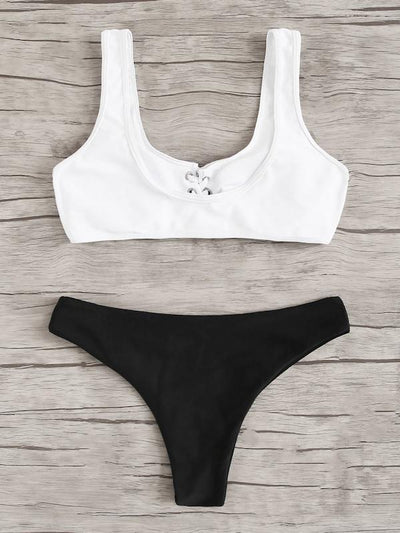 Lace-up<b style="color:White;"><font size="1"> -</font></b>Scoop<b style="color:White;"><font size="1"> -</font></b>Neck Top With Panty Bikini