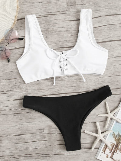 Lace-up<b style="color:White;"><font size="1"> -</font></b>Scoop<b style="color:White;"><font size="1"> -</font></b>Neck Top With Panty Bikini