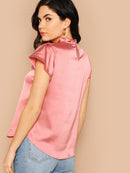 Pleated<b style="color:White;"><font size="1"> -</font></b>Frilled<b style="color:White;"><font size="1"> -</font></b>Neck Satin Top