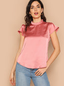 Pleated<b style="color:White;"><font size="1"> -</font></b>Frilled<b style="color:White;"><font size="1"> -</font></b>Neck Satin Top