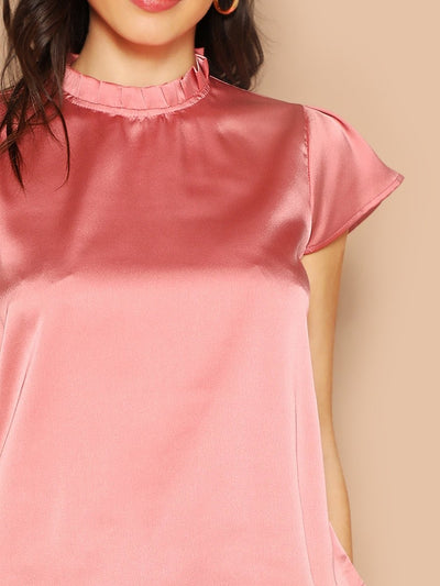 Pleated<b style="color:White;"><font size="1"> -</font></b>Frilled<b style="color:White;"><font size="1"> -</font></b>Neck Satin Top