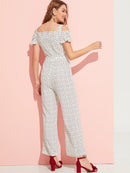 Allover<b style="color:White;"><font size="1"> -</font></b>Heart Print Frill Detail Jumpsuit