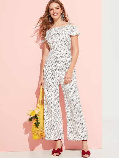 Allover<b style="color:White;"><font size="1"> -</font></b>Heart Print Frill Detail Jumpsuit