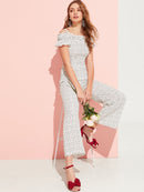 Allover<b style="color:White;"><font size="1"> -</font></b>Heart Print Frill Detail Jumpsuit