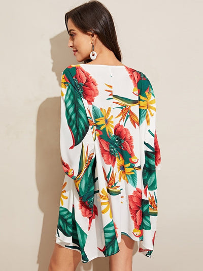 Floral<b style="color:White;"><font size="1"> -</font></b>Print Raglan Sleeve Kimono