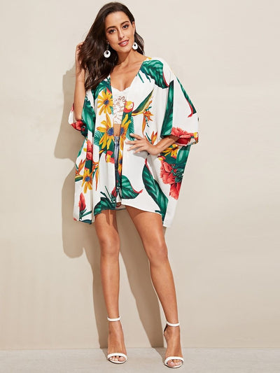 Floral<b style="color:White;"><font size="1"> -</font></b>Print Raglan Sleeve Kimono