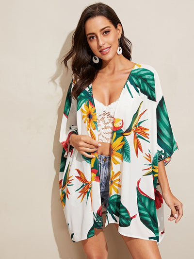 Floral<b style="color:White;"><font size="1"> -</font></b>Print Raglan Sleeve Kimono