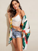 Floral<b style="color:White;"><font size="1"> -</font></b>Print Raglan Sleeve Kimono